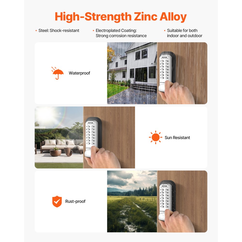 VEVOR Mechanical Keyless Entry Door Lock, 14 Key Mechanical Door Lock, Mechanical Keypad Door Lock with Adjustable