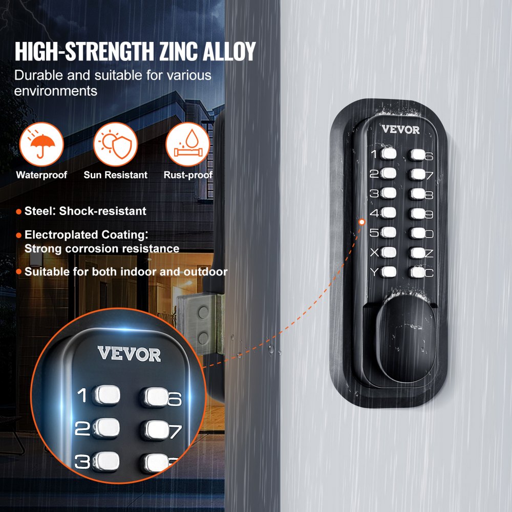 VEVOR Mechanical Keyless Entry Door Lock, 14 Digit Keypad, Outdoor Gate Door Locks Set with Surface-mounted Latch