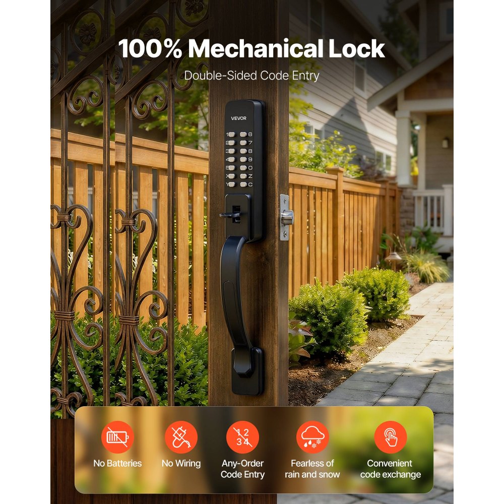 VEVOR Mechanical Keyless Entry Door Lock, 2.0 Code Upgrade, 4-7 Digits Code, Double-Sided Push Button Combination