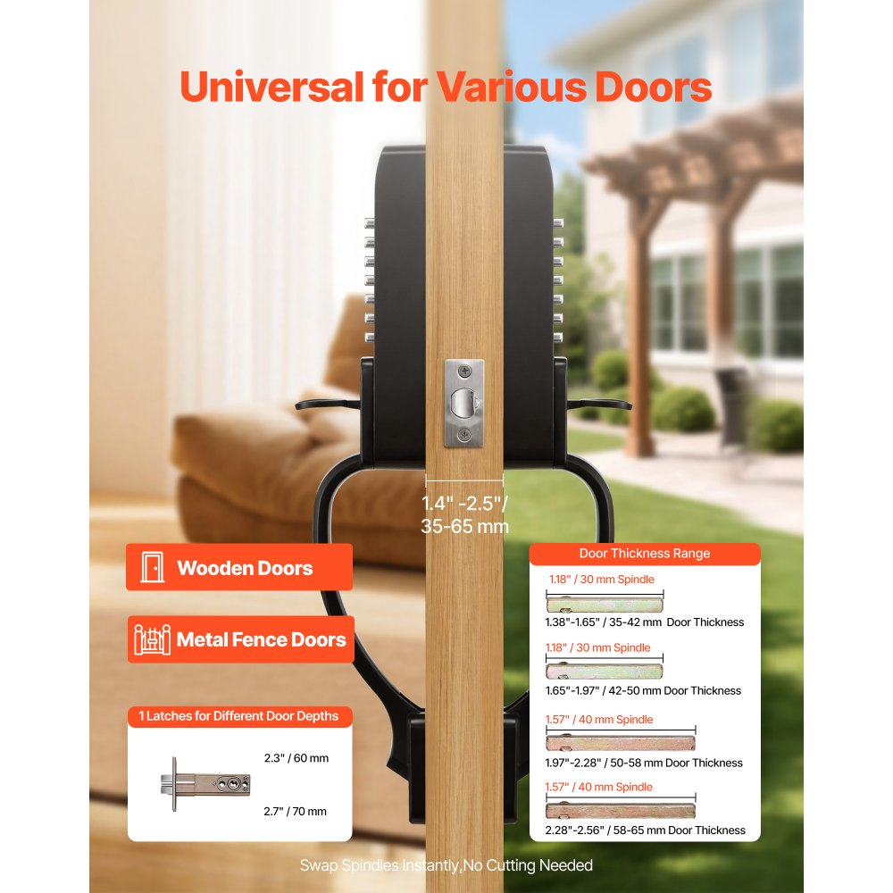 VEVOR Mechanical Keyless Entry Door Lock, 2.0 Code Upgrade, 4-7 Digits Code, Double-Sided Push Button Combination