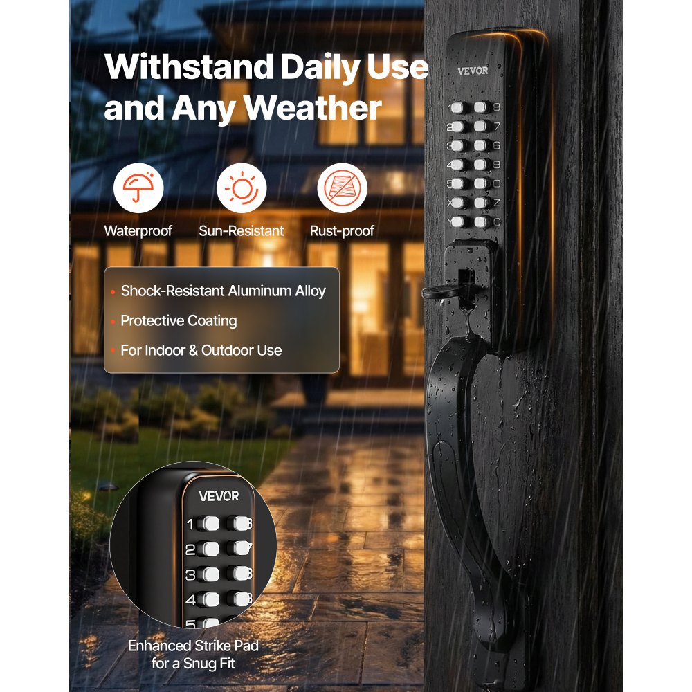 VEVOR Mechanical Keyless Entry Door Lock, 2.0 Code Upgrade, 4-7 Digits Code, Double-Sided Push Button Combination