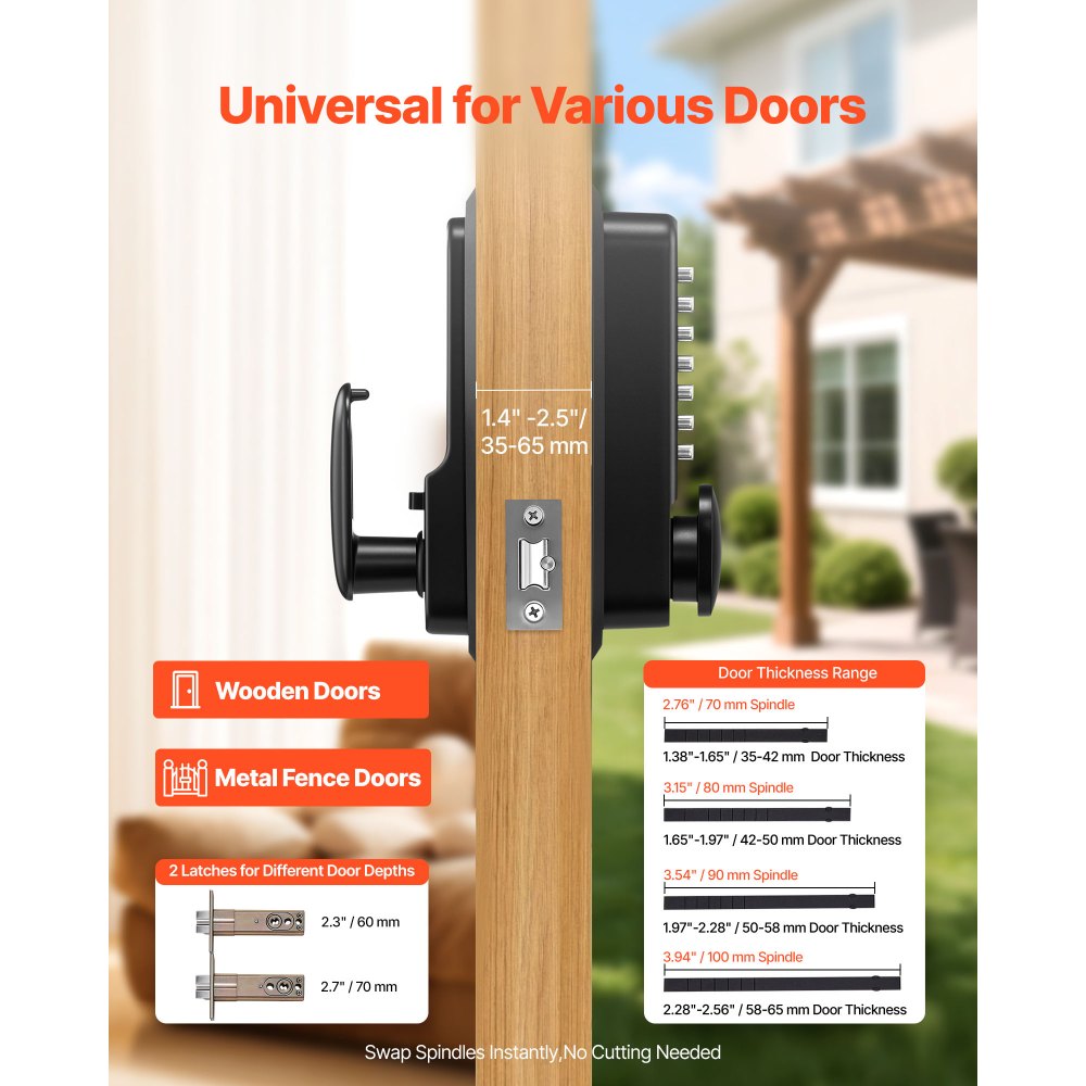 VEVOR Mechanical Keyless Entry Door Lock, 2.0 Code Upgrade, 4-7 Digits Code, Single-Sided Push Button Combination