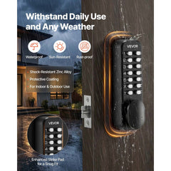 VEVOR Mechanical Keyless Entry Door Lock, 2.0 Code Upgrade, 4-7 Digits Code, Single-Sided Push Button Combination