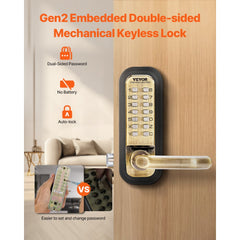 VEVOR Mechanical Keyless Entry Door Lock, 14 Key Mechanical Door Lock, Mechanical Keypad Door Lock with Handle