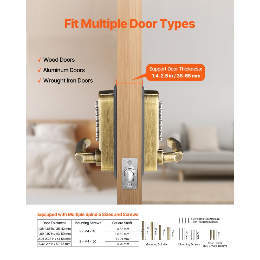 VEVOR Mechanical Keyless Entry Door Lock, 14 Key Mechanical Door Lock, Mechanical Keypad Door Lock with Handle