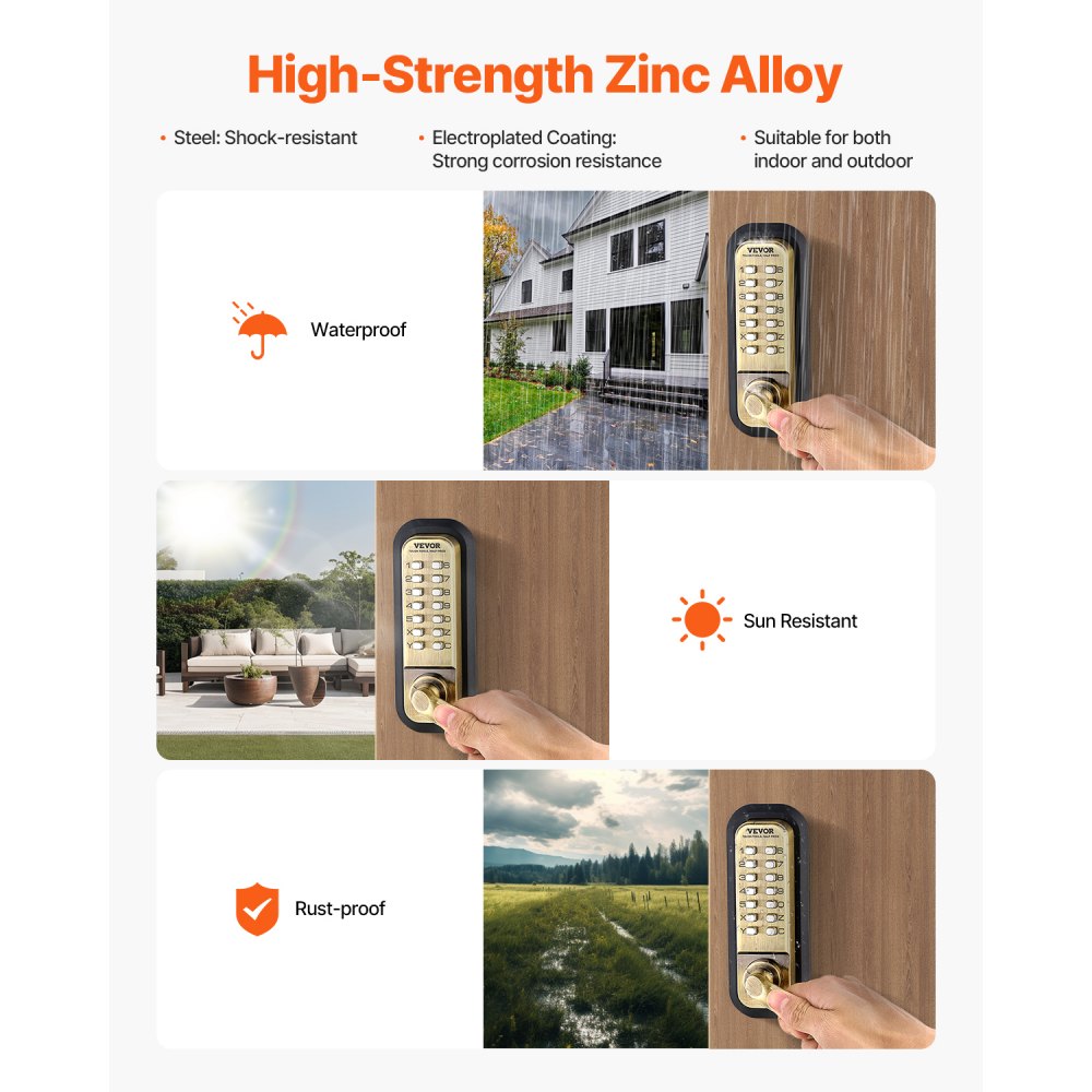 VEVOR Mechanical Keyless Entry Door Lock, 14 Key Mechanical Door Lock, Mechanical Keypad Door Lock with Handle