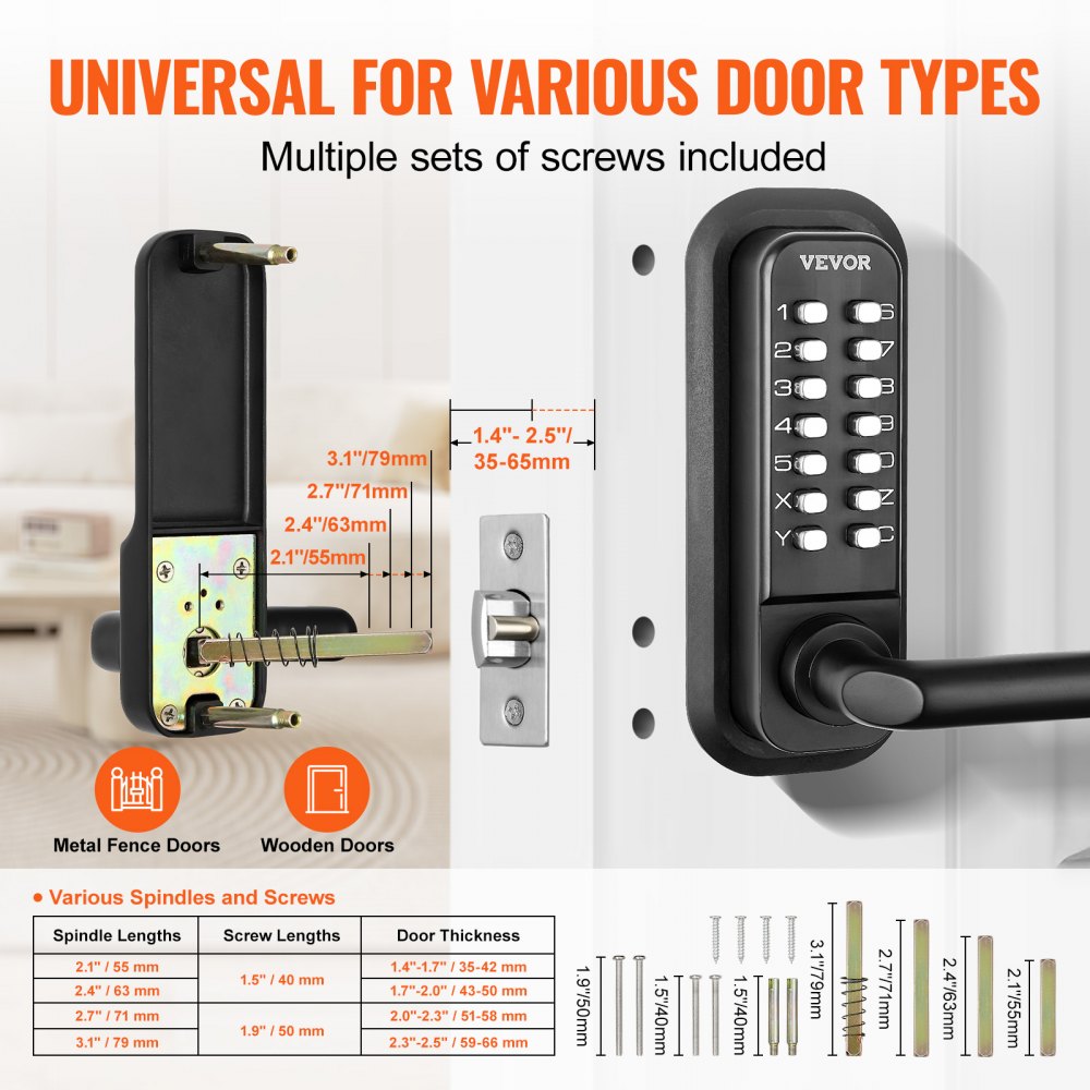 VEVOR Mechanical Keyless Entry Door Lock, 14 Digit Keypad, Embedded Outdoor Gate Door Locks Set with Keypad and Handle