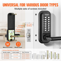 VEVOR Mechanical Keyless Entry Door Lock, 14 Digit Keypad, Embedded Outdoor Gate Door Locks Set with Keypad and Handle