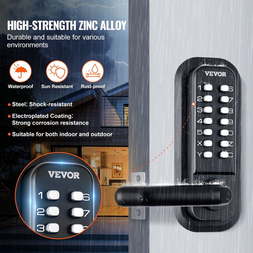 VEVOR Mechanical Keyless Entry Door Lock, 14 Digit Keypad, Embedded Outdoor Gate Door Locks Set with Keypad and Handle