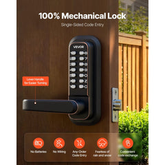 VEVOR Mechanical Keyless Entry Door Lock, 2.0 Code Upgrade, 4-7 Digits Code, Single-Sided Push Button Combination