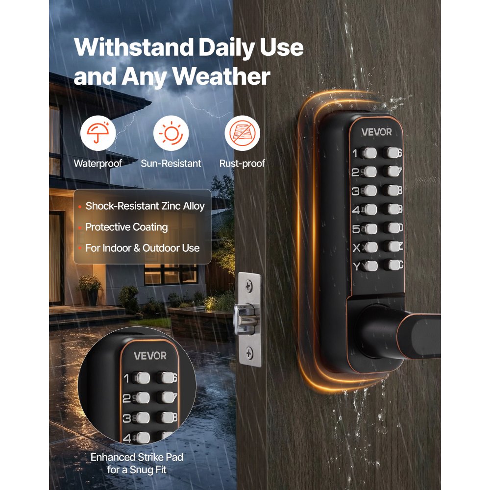 VEVOR Mechanical Keyless Entry Door Lock, 2.0 Code Upgrade, 4-7 Digits Code, Single-Sided Push Button Combination