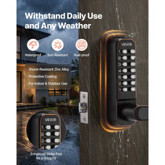 VEVOR Mechanical Keyless Entry Door Lock, 2.0 Code Upgrade, 4-7 Digits Code, Single-Sided Push Button Combination