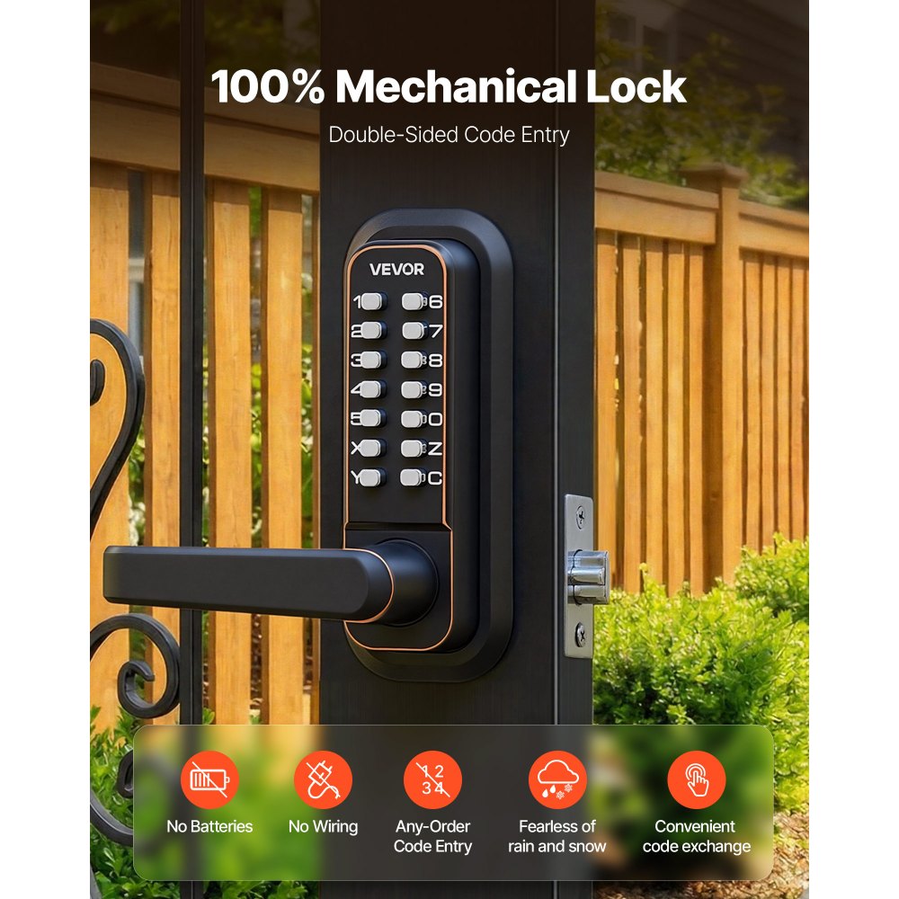 VEVOR Mechanical Keyless Entry Door Lock, 2.0 Code Upgrade, 4-7 Digits Code, Double-Sided Push Button Combination