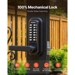 VEVOR Mechanical Keyless Entry Door Lock, 2.0 Code Upgrade, 4-7 Digits Code, Double-Sided Push Button Combination