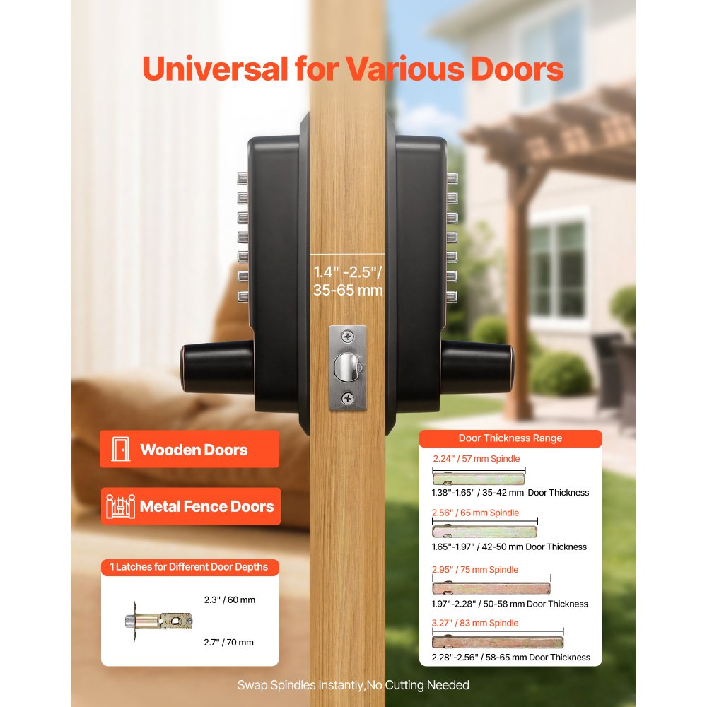VEVOR Mechanical Keyless Entry Door Lock, 2.0 Code Upgrade, 4-7 Digits Code, Double-Sided Push Button Combination