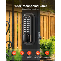 VEVOR Mechanical Keyless Entry Door Lock, 2.0 Code Upgrade, 4-7 Digits Code, Double-Sided Push Button Combination
