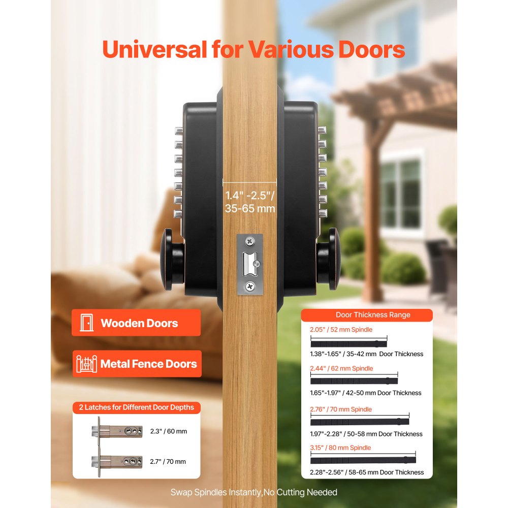 VEVOR Mechanical Keyless Entry Door Lock, 2.0 Code Upgrade, 4-7 Digits Code, Double-Sided Push Button Combination
