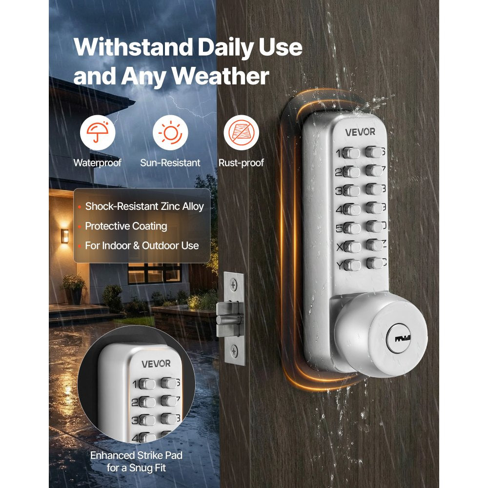 VEVOR Mechanical Keyless Entry Door Lock, 2.0 Code Upgrade, 4-7 Digits Code, Single-Sided Push Button Combination