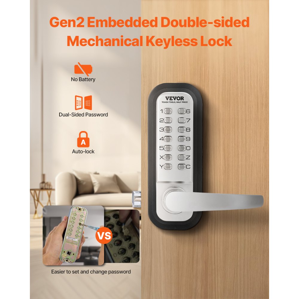 VEVOR Mechanical Keyless Entry Door Lock, 14 Key Mechanical Door Lock, Mechanical Keypad Door Lock with Handle