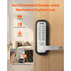 VEVOR Mechanical Keyless Entry Door Lock, 14 Key Mechanical Door Lock, Mechanical Keypad Door Lock with Handle