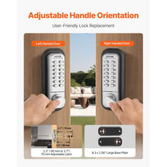 VEVOR Mechanical Keyless Entry Door Lock, 14 Key Mechanical Door Lock, Mechanical Keypad Door Lock with Handle