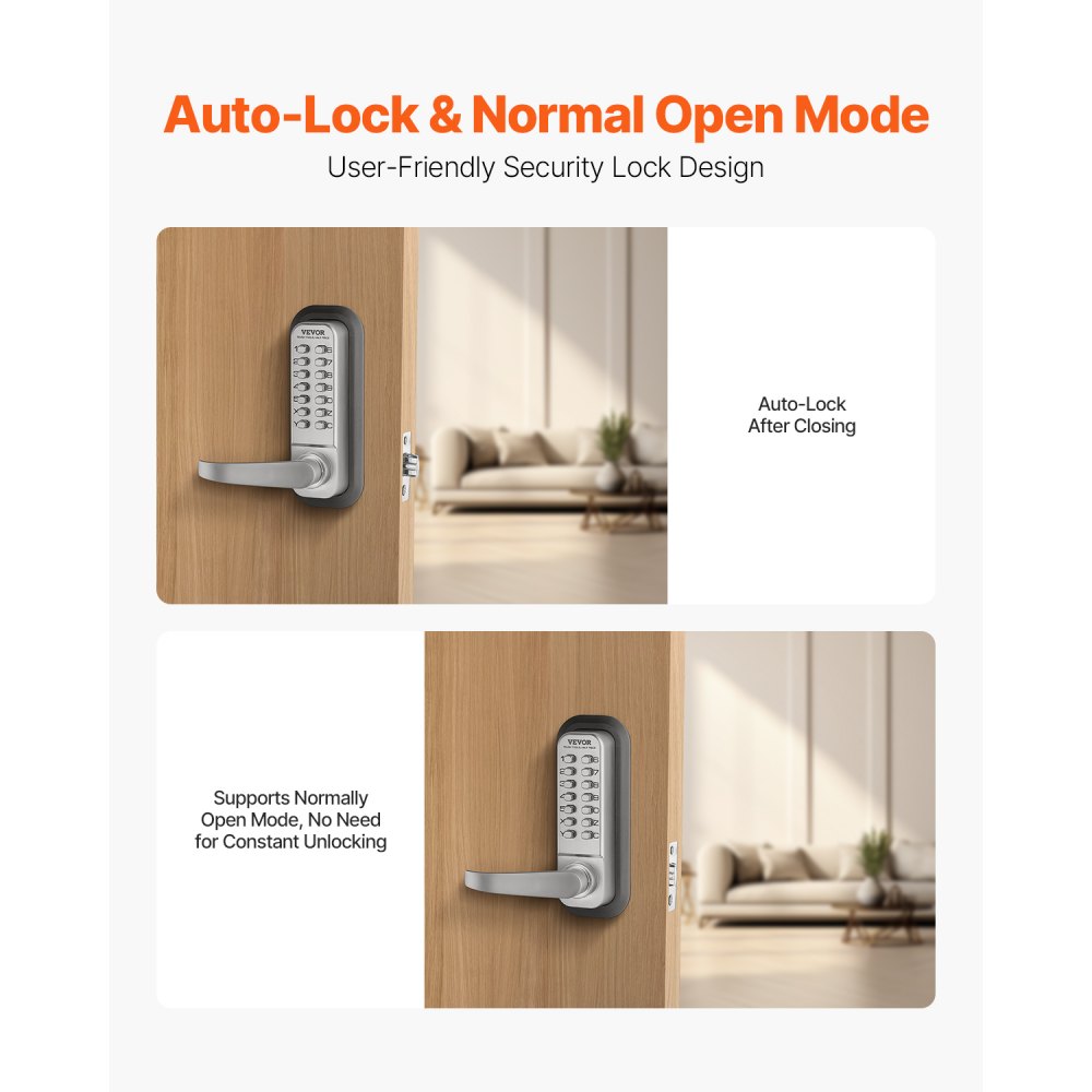 VEVOR Mechanical Keyless Entry Door Lock, 14 Key Mechanical Door Lock, Mechanical Keypad Door Lock with Handle
