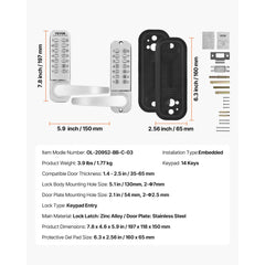 VEVOR Mechanical Keyless Entry Door Lock, 14 Key Mechanical Door Lock, Mechanical Keypad Door Lock with Handle
