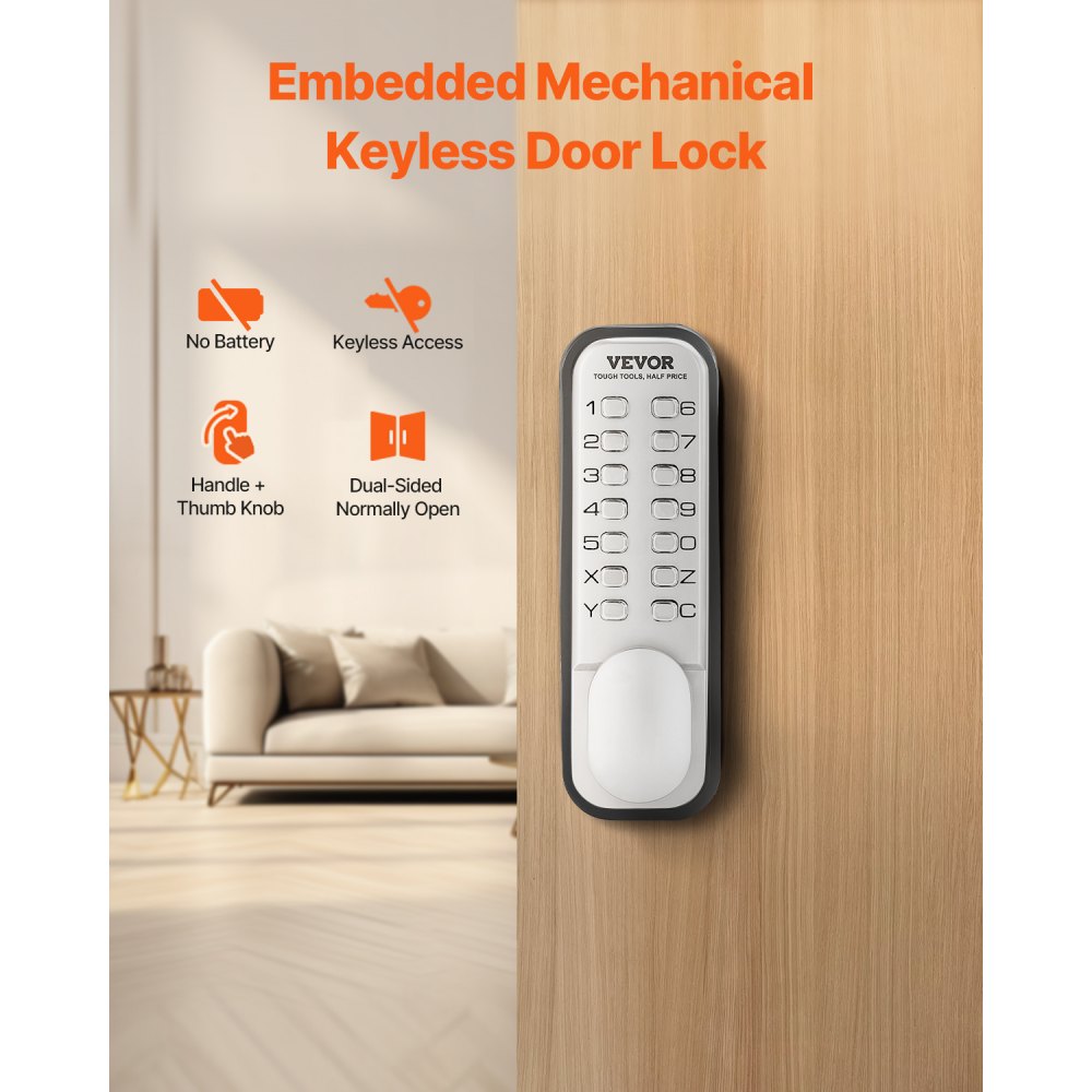 VEVOR Mechanical Keyless Entry Door Lock, 14 Key Mechanical Door Lock, Mechanical Keypad Door Knob, Single-Side