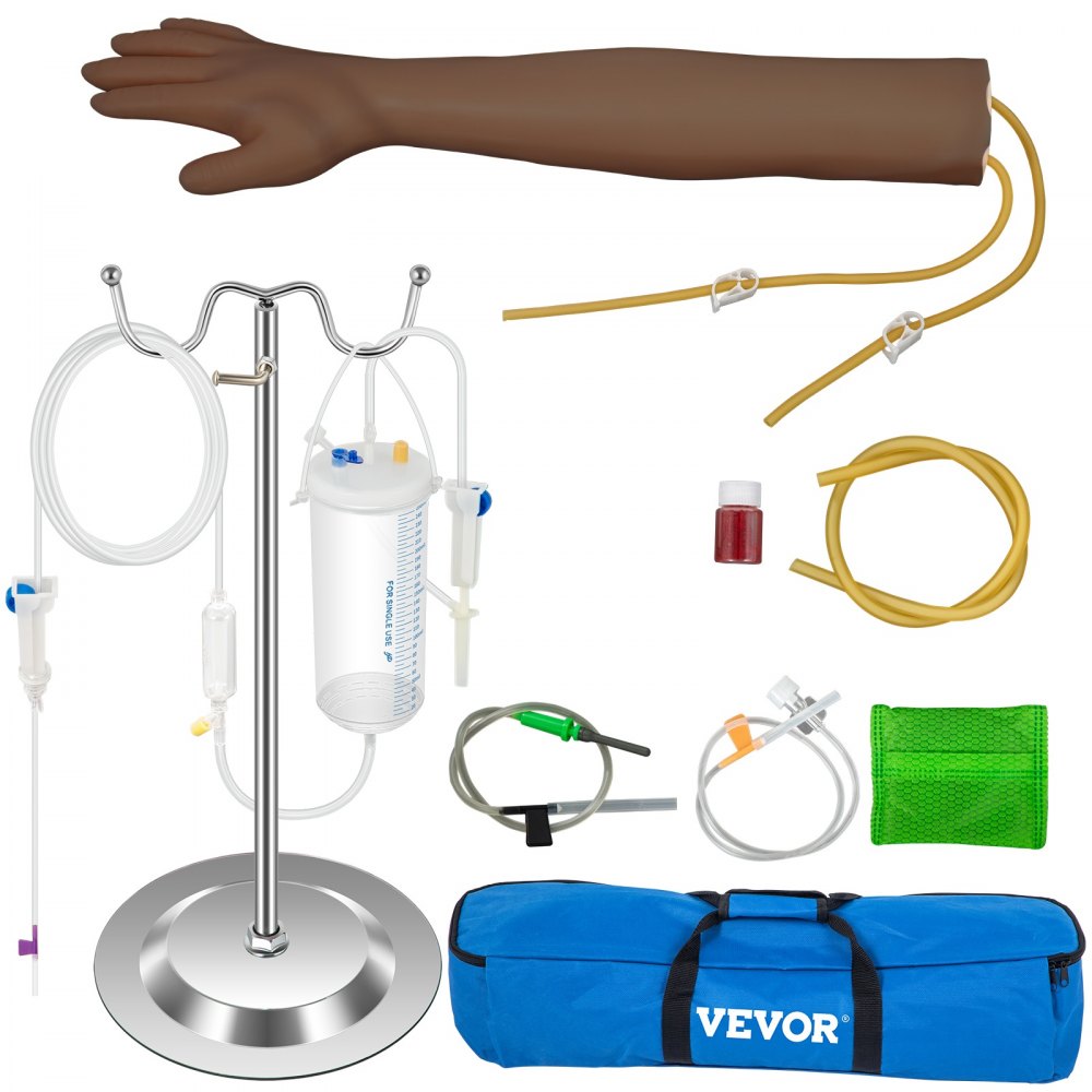 VEVOR Phlebotomy Practice Kit, Dark Skin IV Practice Kit Venipuncture Learning Phlebotomy Practice Arm Kit with