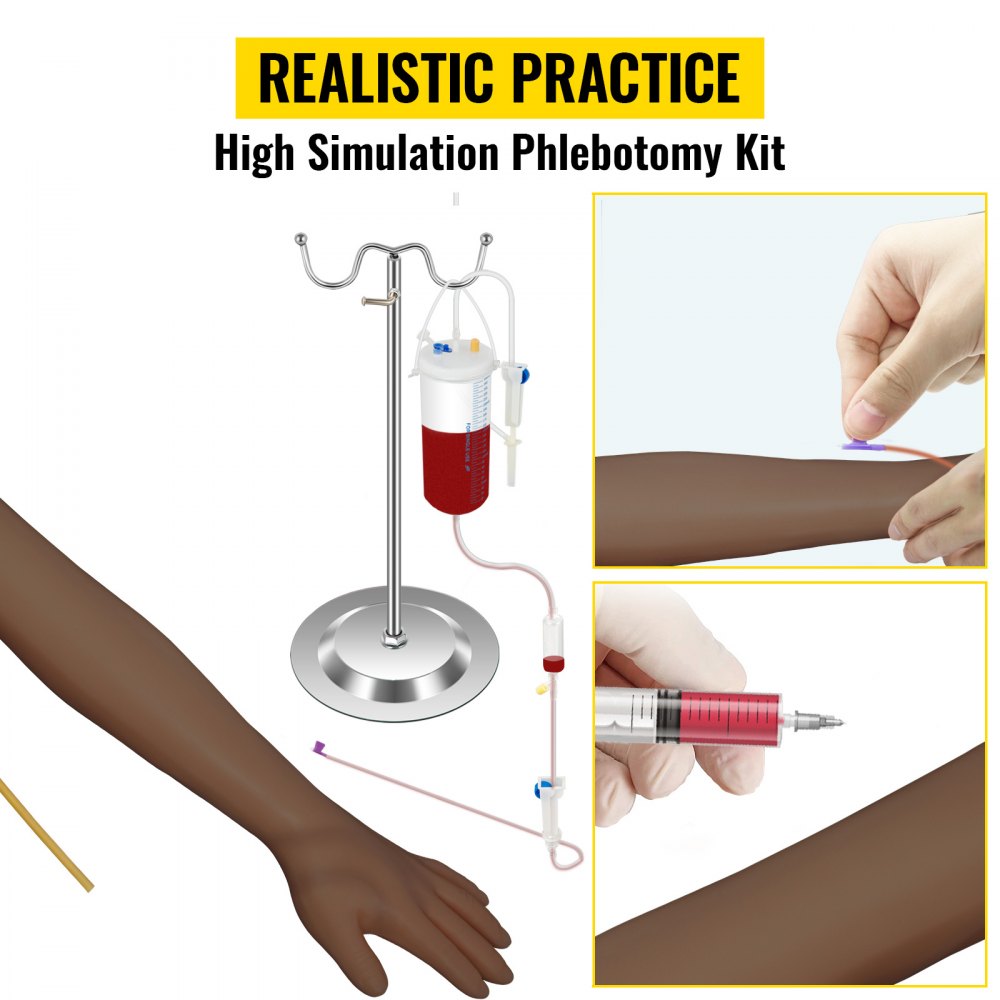 VEVOR Phlebotomy Practice Kit, Dark Skin IV Practice Kit Venipuncture Learning Phlebotomy Practice Arm Kit with