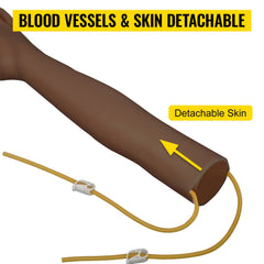 VEVOR Phlebotomy Practice Kit, Dark Skin IV Practice Kit Venipuncture Learning Phlebotomy Practice Arm Kit with