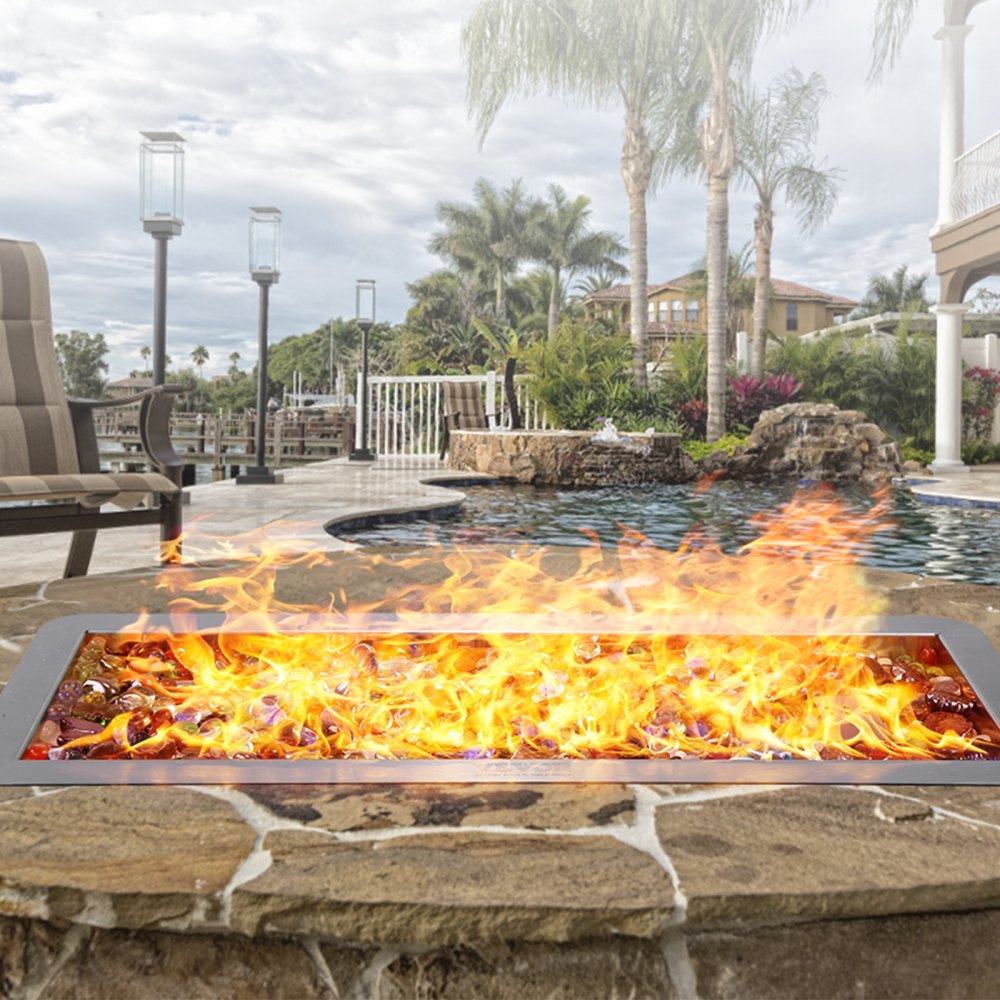 VEVOR 24 x 8 inch Drop-in Fire Pit Pan, Rectangular Stainless Steel Fire Pit Burner Kit, Propane Gas Fire Pan 120,000