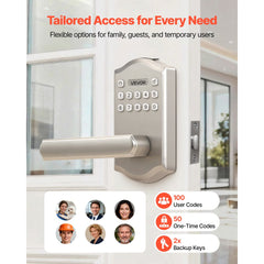 VEVOR Keyless Entry Door Lock with Handle, Electronic Lever Door Handle with Keypad, Customizable User Codes, Keyed