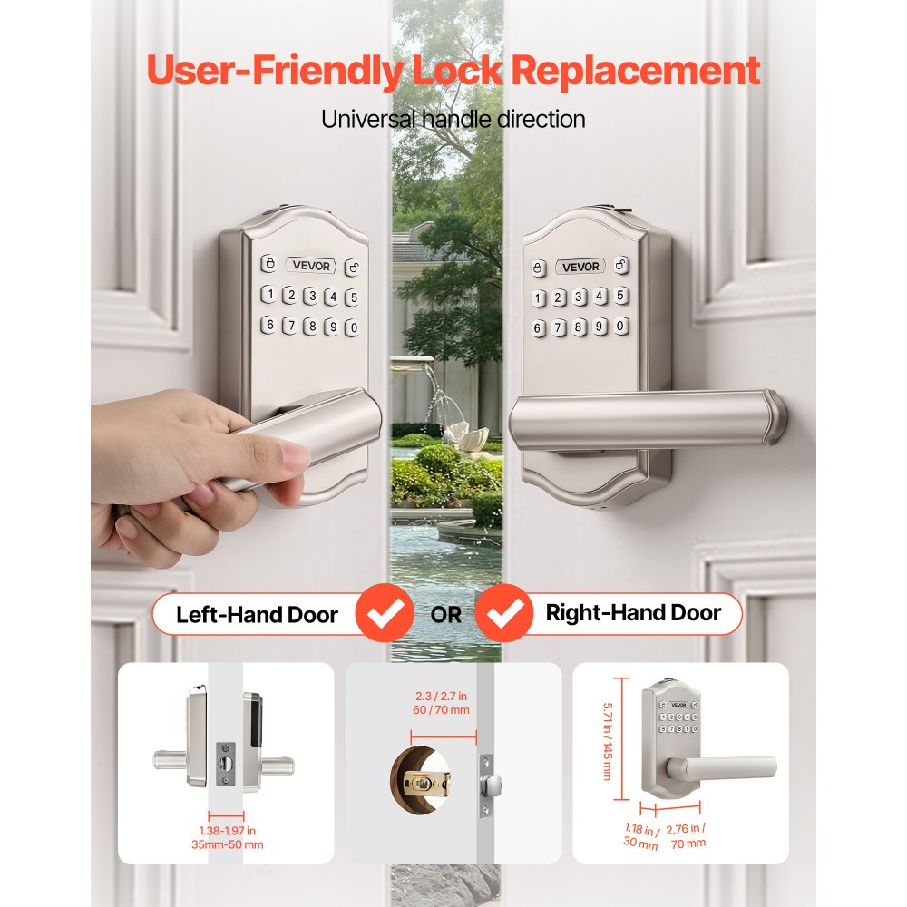 VEVOR Keyless Entry Door Lock with Handle, Electronic Lever Door Handle with Keypad, Customizable User Codes, Keyed