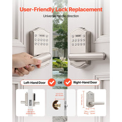 VEVOR Keyless Entry Door Lock with Handle, Electronic Lever Door Handle with Keypad, Customizable User Codes, Keyed