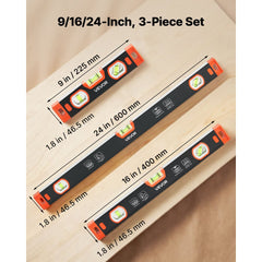 VEVOR Torpedo Level, 3-Piece Included 9/16/24 in, Magnetic Leveler Tool Set Aluminum Alloy, with Clear 3 Green Vials