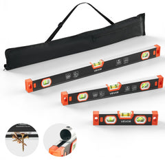VEVOR Torpedo Level, 3-Piece Included 9/16/24 in, Magnetic Leveler Tool Set Aluminum Alloy, with Clear 3 Green Vials