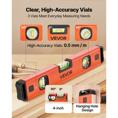 VEVOR Torpedo Level, 4-Piece Included 4/12/24/40 in, Magnetic Leveler Tool Set Aluminum Alloy, with Clear 3 Green
