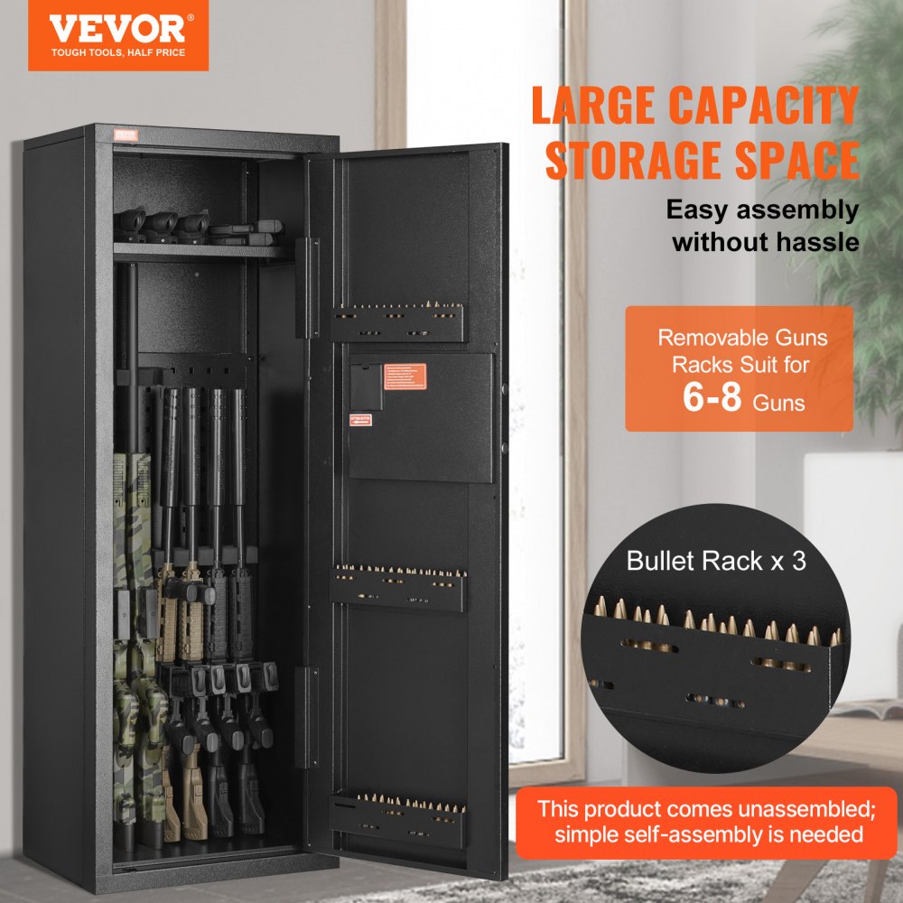 VEVOR 6-8 Rifles Gun Safe, Rifle Safe with Lock & Digital Keypad, Quick Access Tall Gun Storage Cabinet with Removable