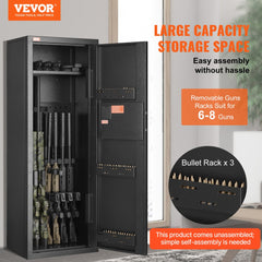 VEVOR 6-8 Rifles Gun Safe, Rifle Safe with Lock & Digital Keypad, Quick Access Tall Gun Storage Cabinet with Removable