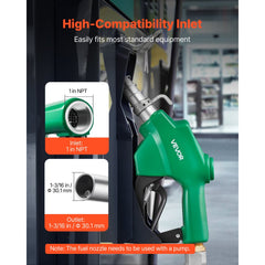 VEVOR 1 Inch NPT Automatic Fuel Nozzle with Swivel, Max Flow Rate 21.6 GPM, Auto Shut Off Diesel Gas Pump Nozzle with