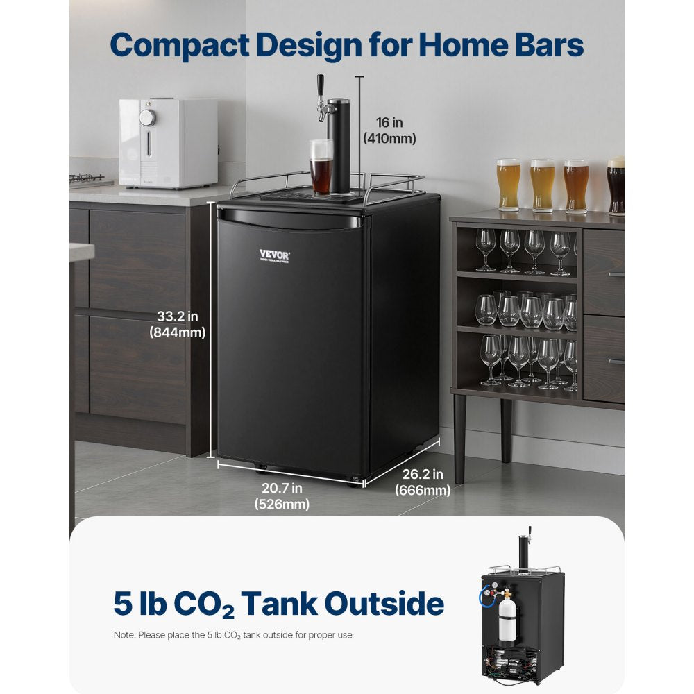 VEVOR Beer Kegerator, Single Tap Draft Beer Dispenser, Full Size Keg Refrigerator with Shelves, CO2 Cylinder, Drip Tray
