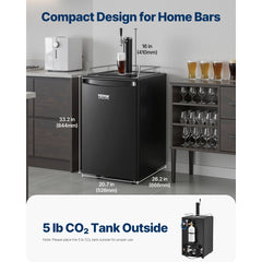 VEVOR Beer Kegerator, Single Tap Draft Beer Dispenser, Full Size Keg Refrigerator with Shelves, CO2 Cylinder, Drip Tray