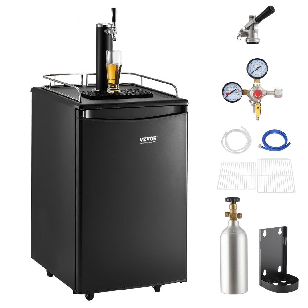 VEVOR Beer Kegerator, Single Tap Draft Beer Dispenser, Full Size Keg Refrigerator with Shelves, CO2 Cylinder, Drip Tray