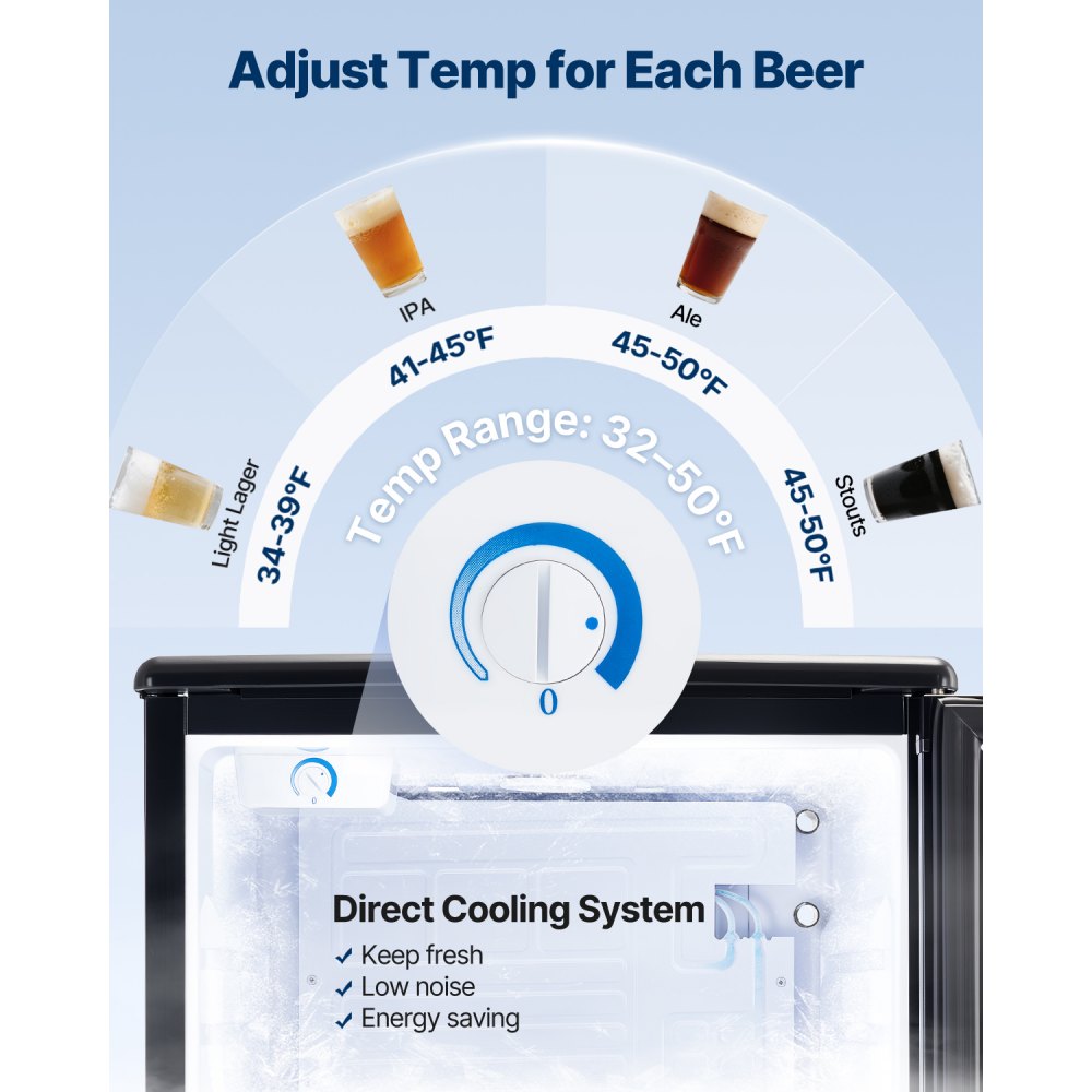 VEVOR Beer Kegerator, Dual Tap Draft Beer Dispenser, Full Size Keg Refrigerator with CO2 Cylinder, Shelves, Drip Tray &