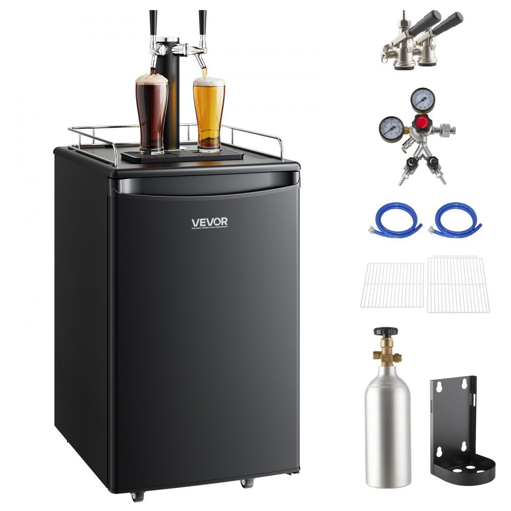 VEVOR Beer Kegerator, Dual Tap Draft Beer Dispenser, Full Size Keg Refrigerator with CO2 Cylinder, Shelves, Drip Tray &