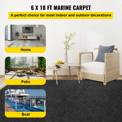 VEVOR Boat Carpet, 6 ft x 18 ft Marine Carpet for Boats, Waterproof Black Indoor Outdoor Carpet with Marine Backing