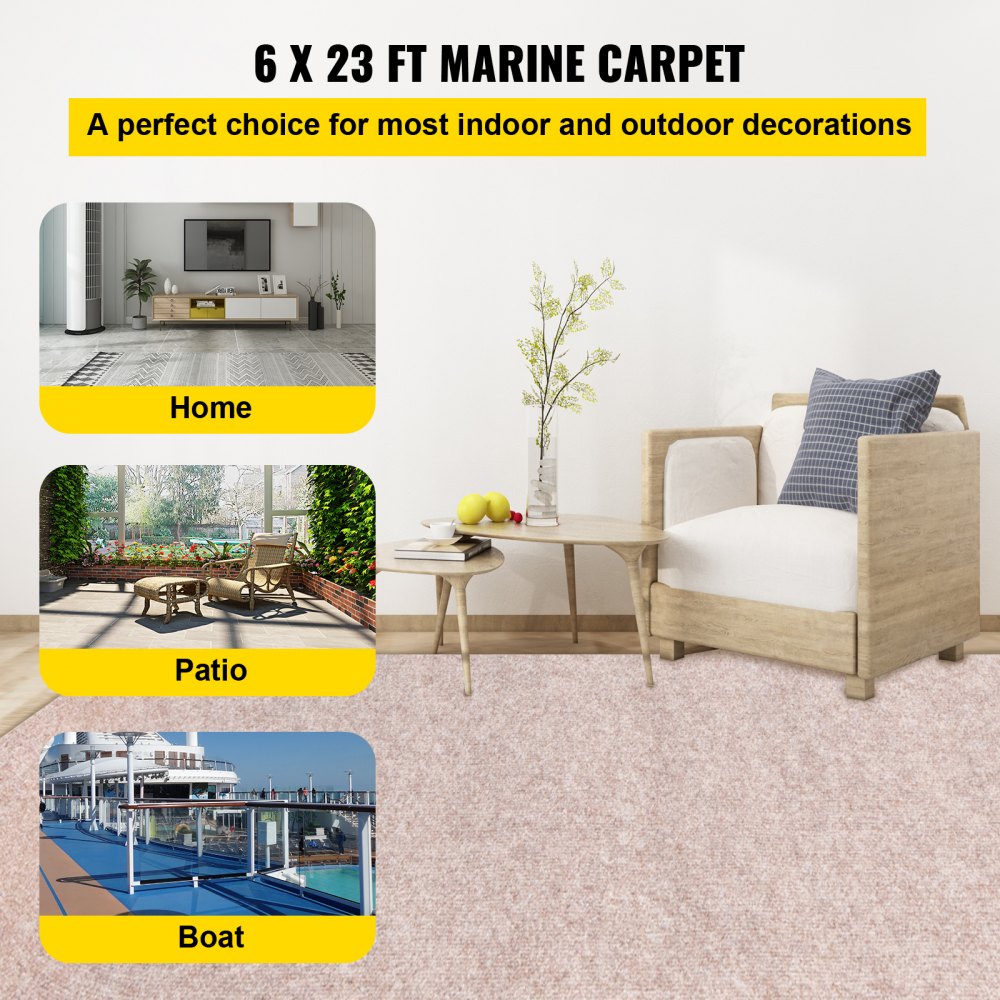 VEVOR Boat Carpet, 6 ft x 23 ft Marine Carpet for Boats, Waterproof Light Brown Carpet with Marine Backing Anti-Slide