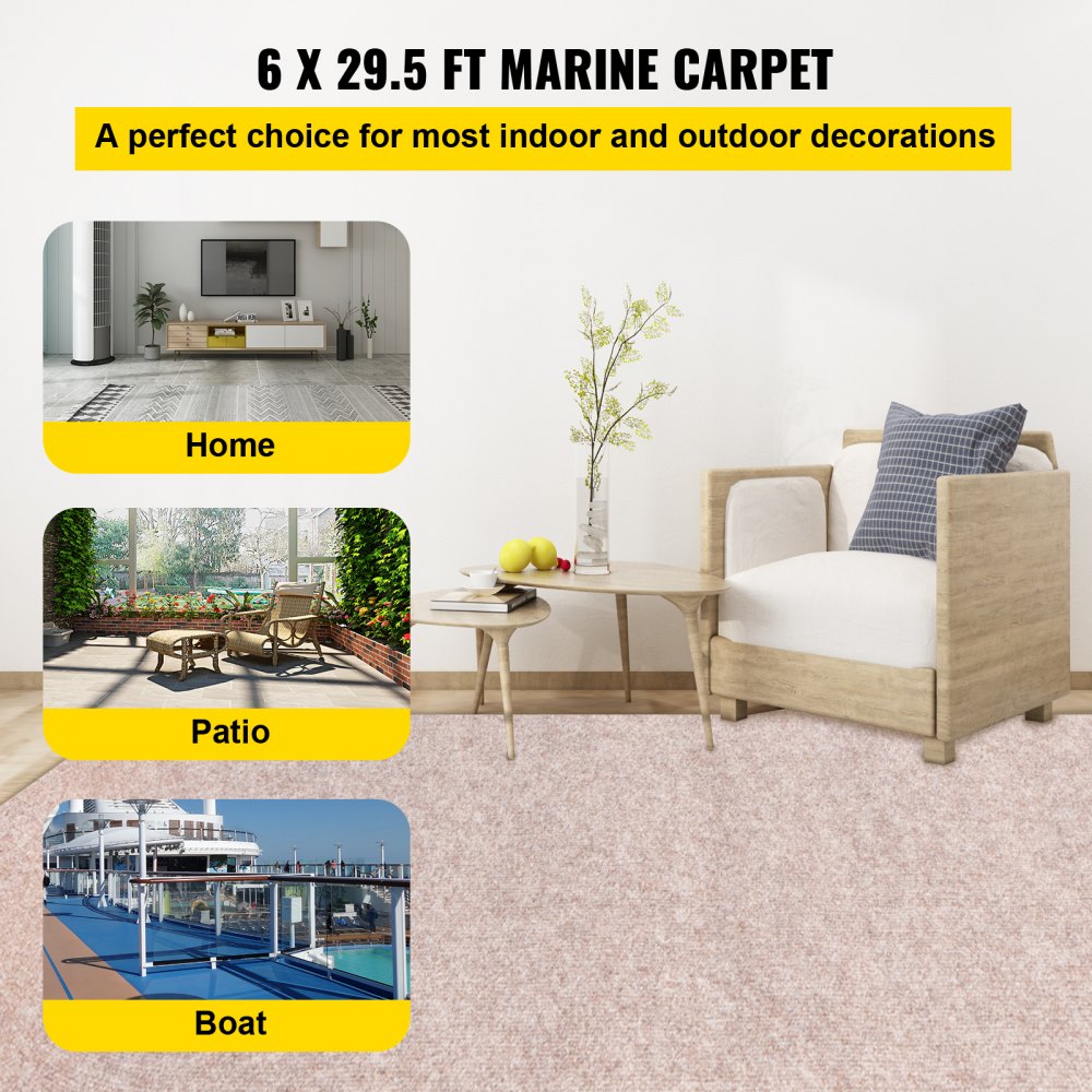 VEVOR Boat Carpet, 6 ft x 29.5 ft Marine Carpet for Boats, Waterproof Light Brown Carpet with Marine Backing Anti-Slide