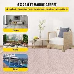 VEVOR Boat Carpet, 6 ft x 29.5 ft Marine Carpet for Boats, Waterproof Light Brown Carpet with Marine Backing Anti-Slide